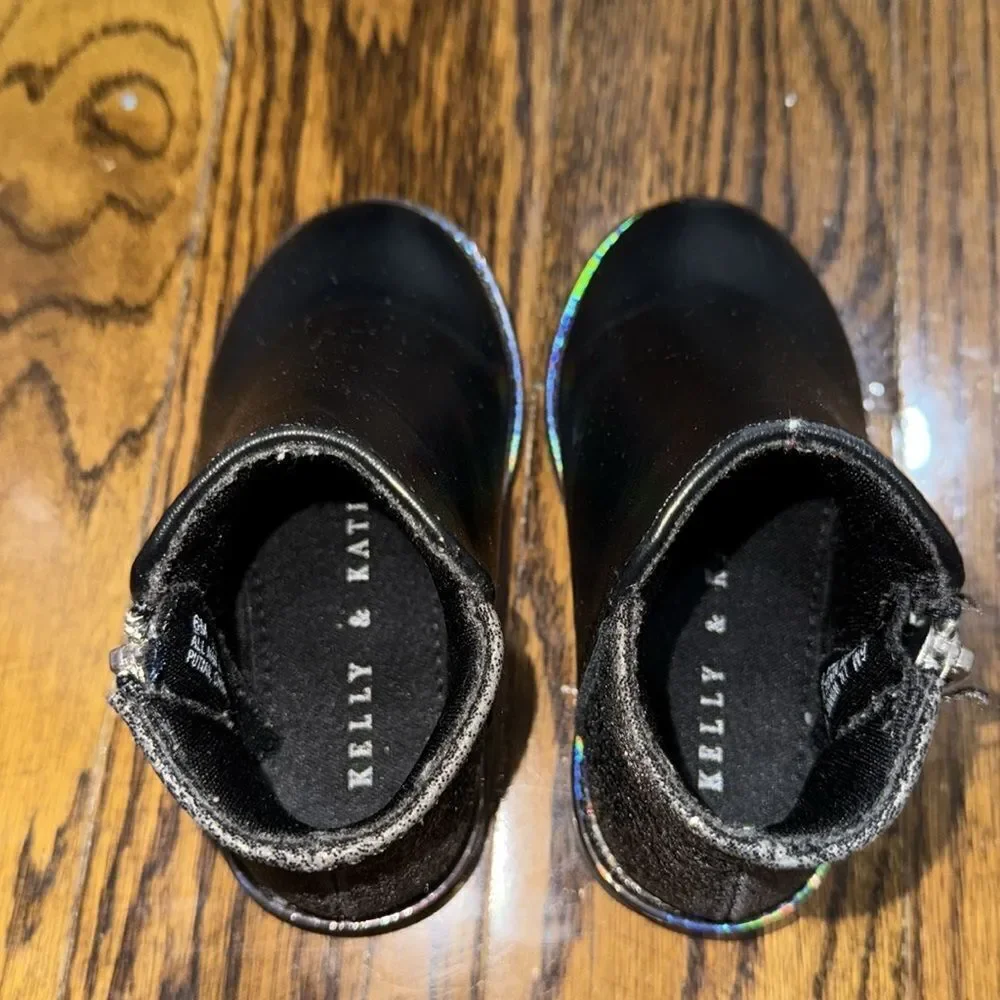 Kelly & Katie Black Glitter Ankle Boots with Side Zipper 6